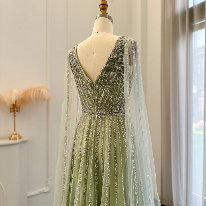 Luxury Nude Dubai Evening Dress with Cape Sleeves SS322