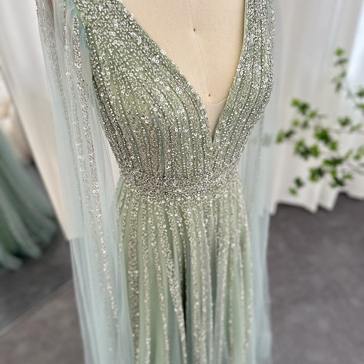 Luxury Nude Dubai Evening Dress with Cape Sleeves SS322