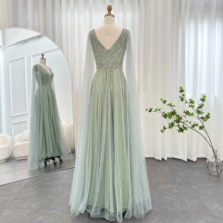 Luxury Nude Dubai Evening Dress with Cape Sleeves SS322