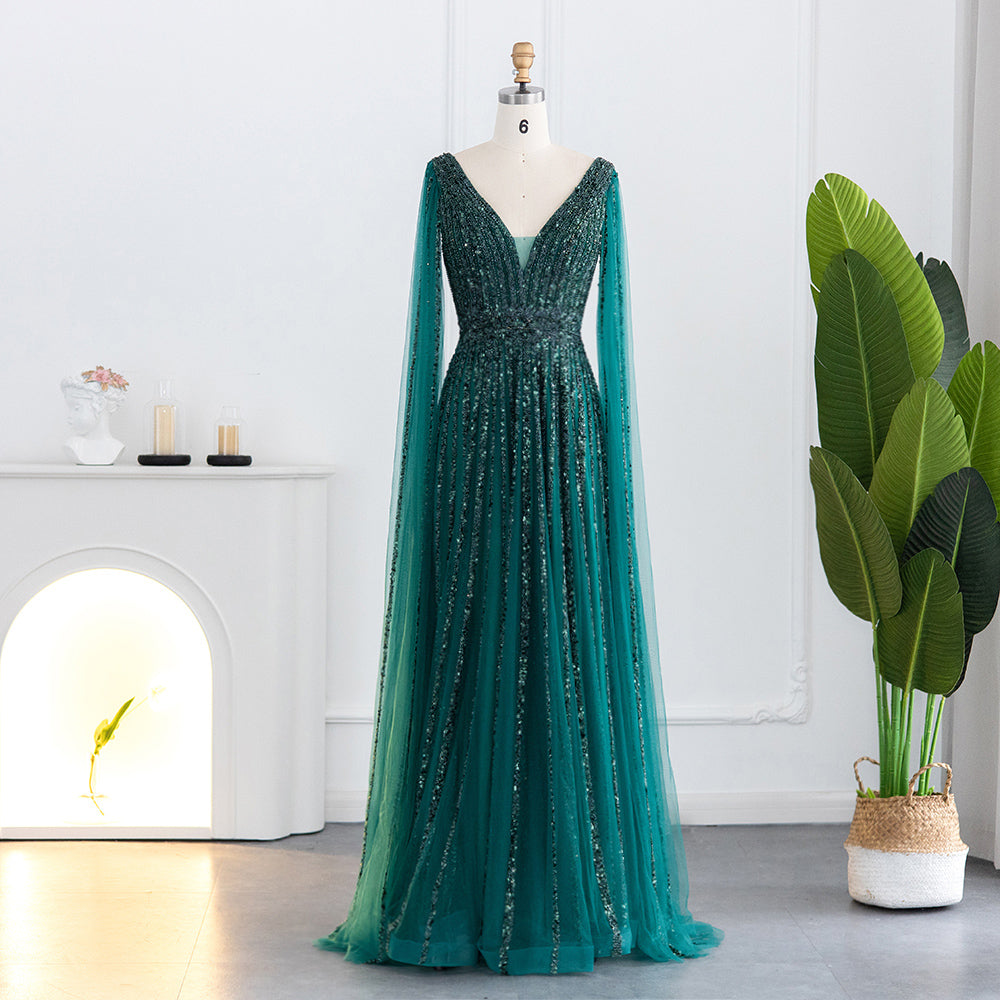 Luxury Nude Dubai Evening Dress with Cape Sleeves SS322