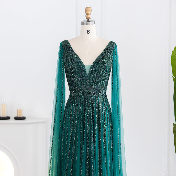 Luxury Nude Dubai Evening Dress with Cape Sleeves SS322