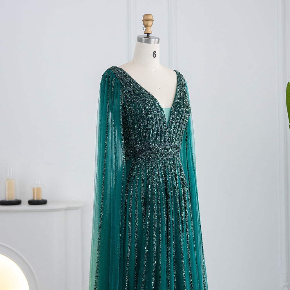 Luxury Nude Dubai Evening Dress with Cape Sleeves SS322