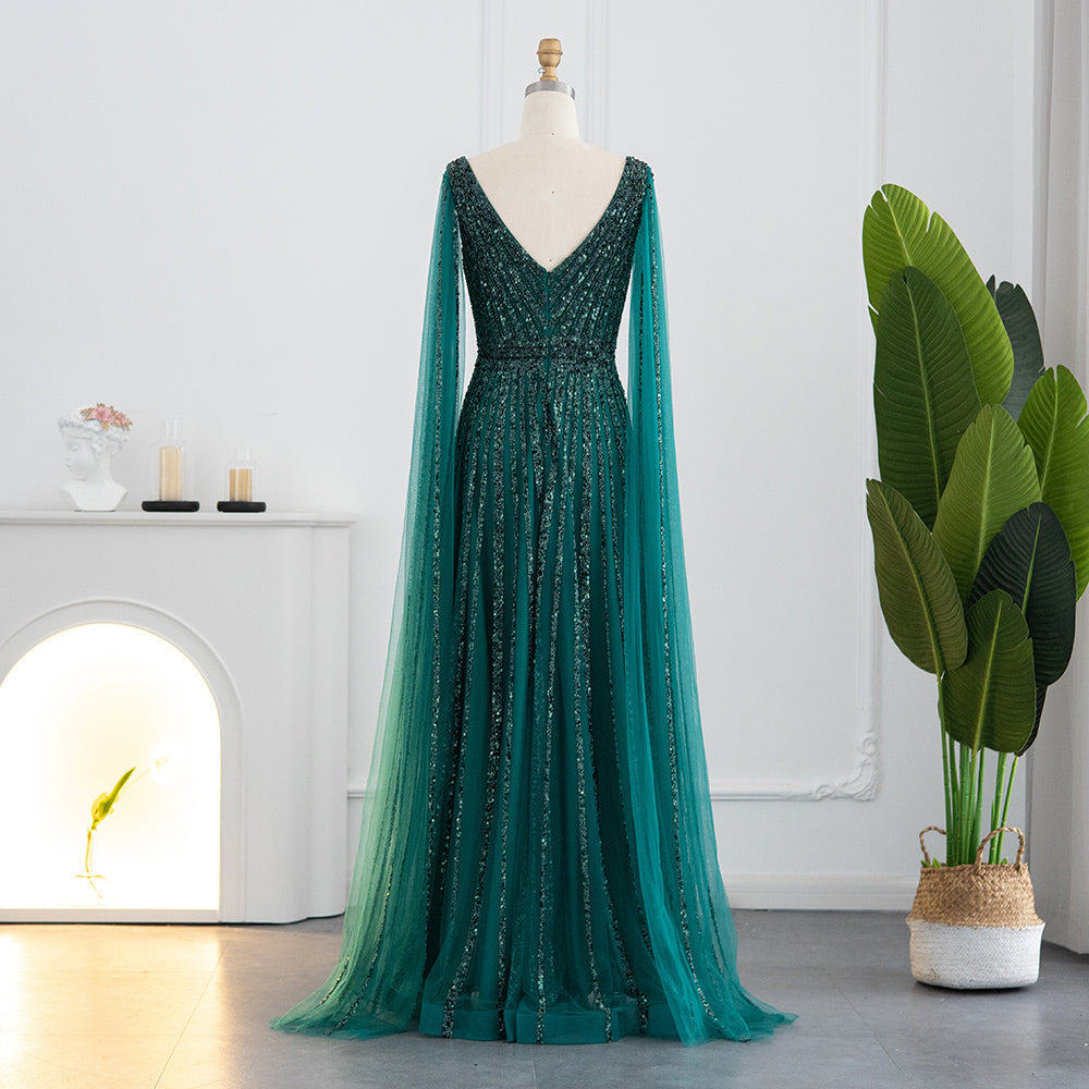 Luxury Nude Dubai Evening Dress with Cape Sleeves SS322