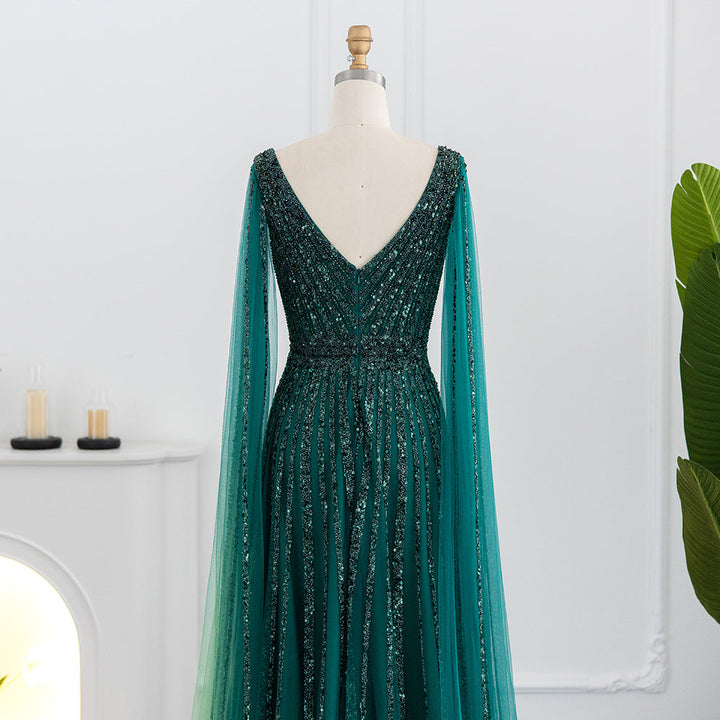 Luxury Nude Dubai Evening Dress with Cape Sleeves SS322