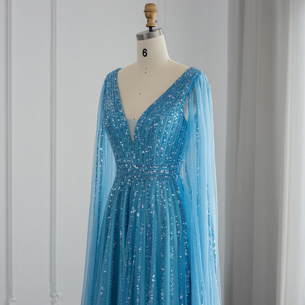 Luxury Nude Dubai Evening Dress with Cape Sleeves SS322