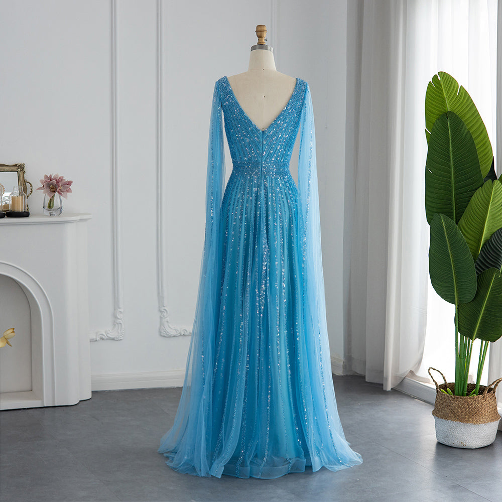 Luxury Nude Dubai Evening Dress with Cape Sleeves SS322