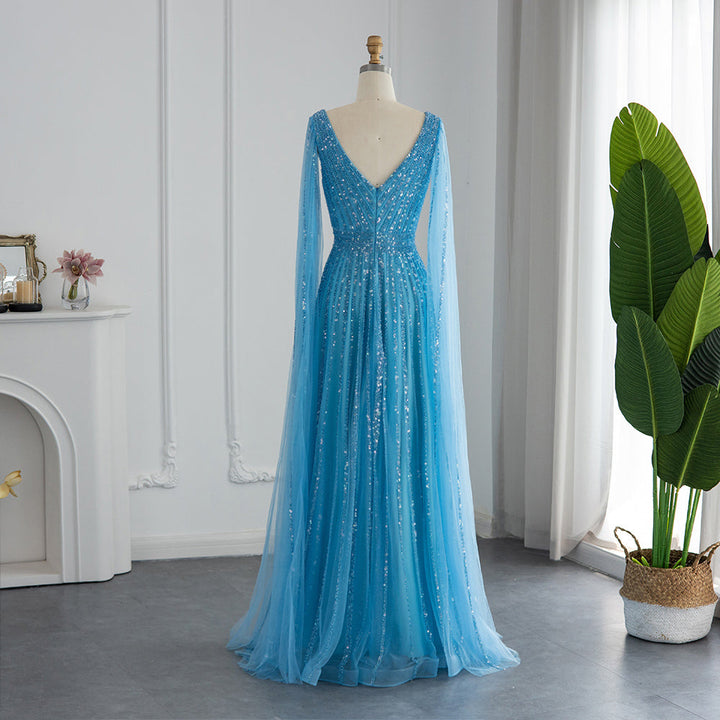 Luxury Nude Dubai Evening Dress with Cape Sleeves SS322