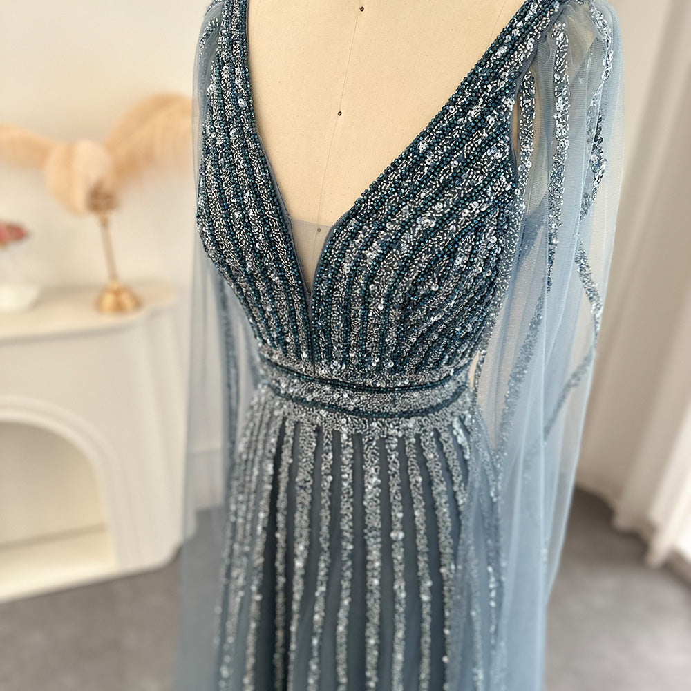 Luxury Nude Dubai Evening Dress with Cape Sleeves SS322