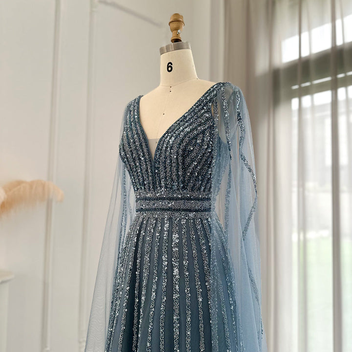 Luxury Nude Dubai Evening Dress with Cape Sleeves SS322