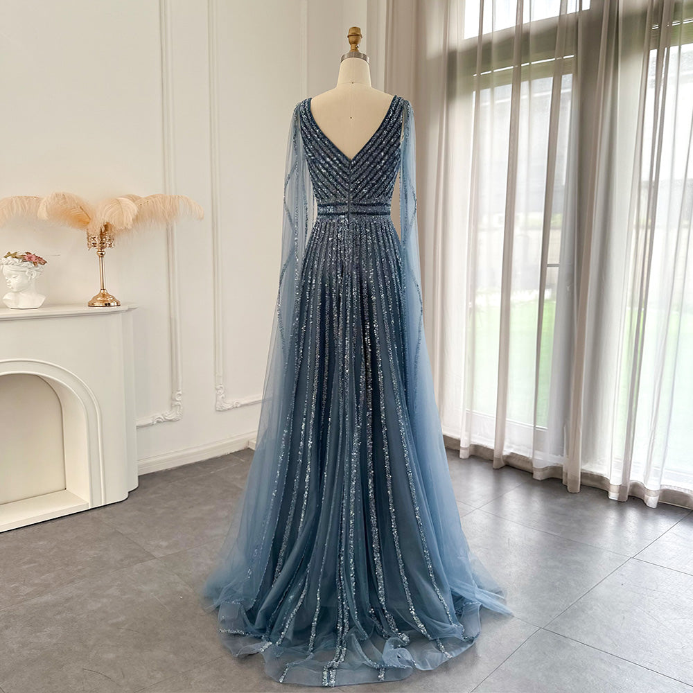 Luxury Nude Dubai Evening Dress with Cape Sleeves SS322