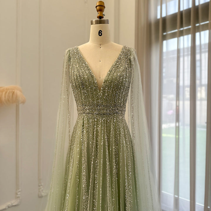Luxury Nude Dubai Evening Dress with Cape Sleeves SS322