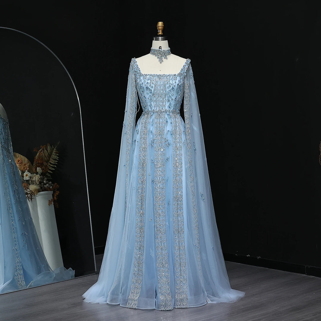 Luxury Nude Evening Dress with Cape Sleeves Chocker SS543