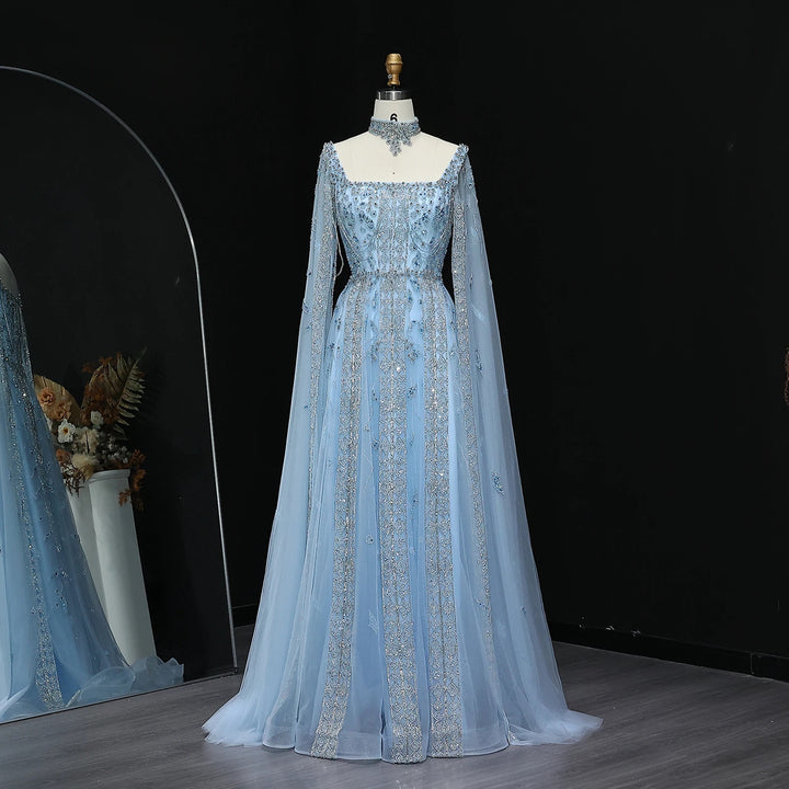 Luxury Nude Evening Dress with Cape Sleeves Chocker SS543