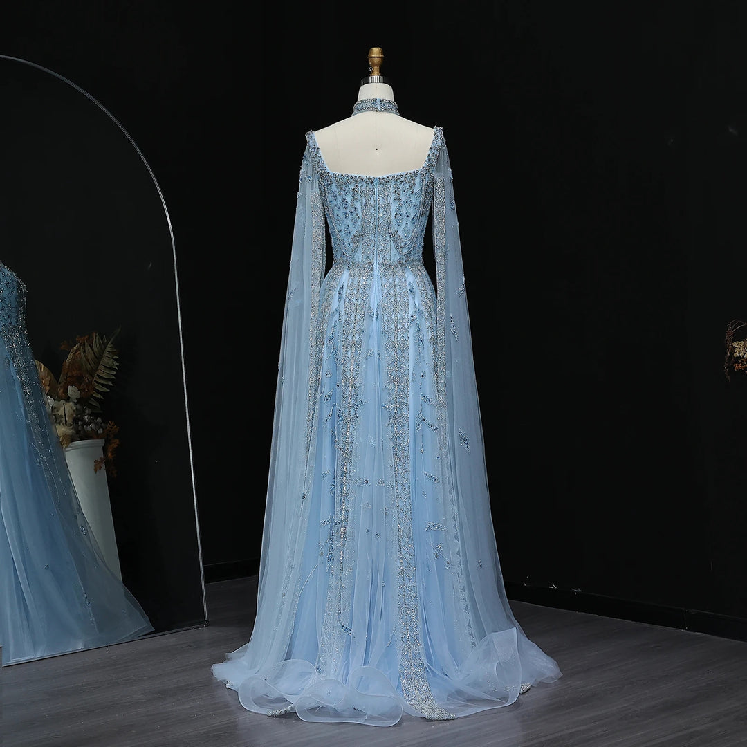 Luxury Nude Evening Dress with Cape Sleeves Chocker SS543