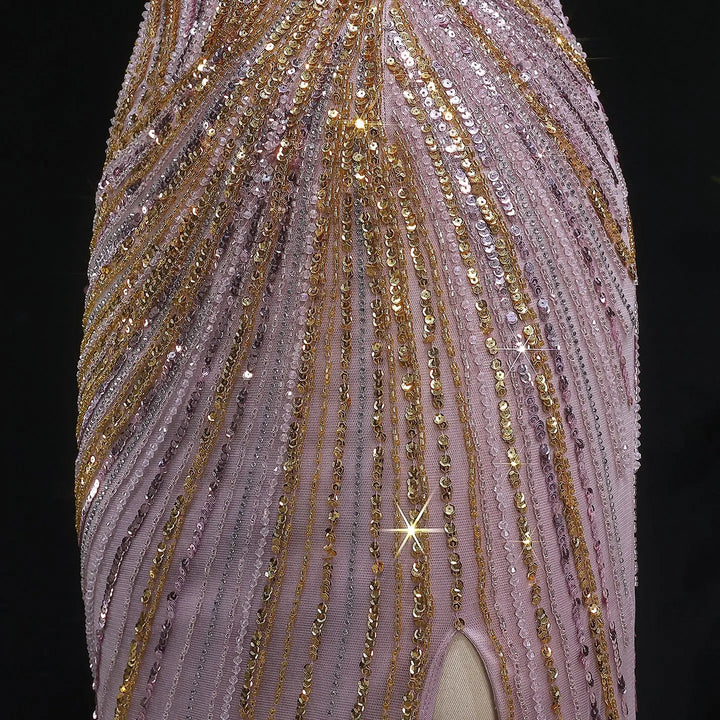 Luxury One Shoulder Beaded Evening Dress with High Slit SS153-DreamyVow