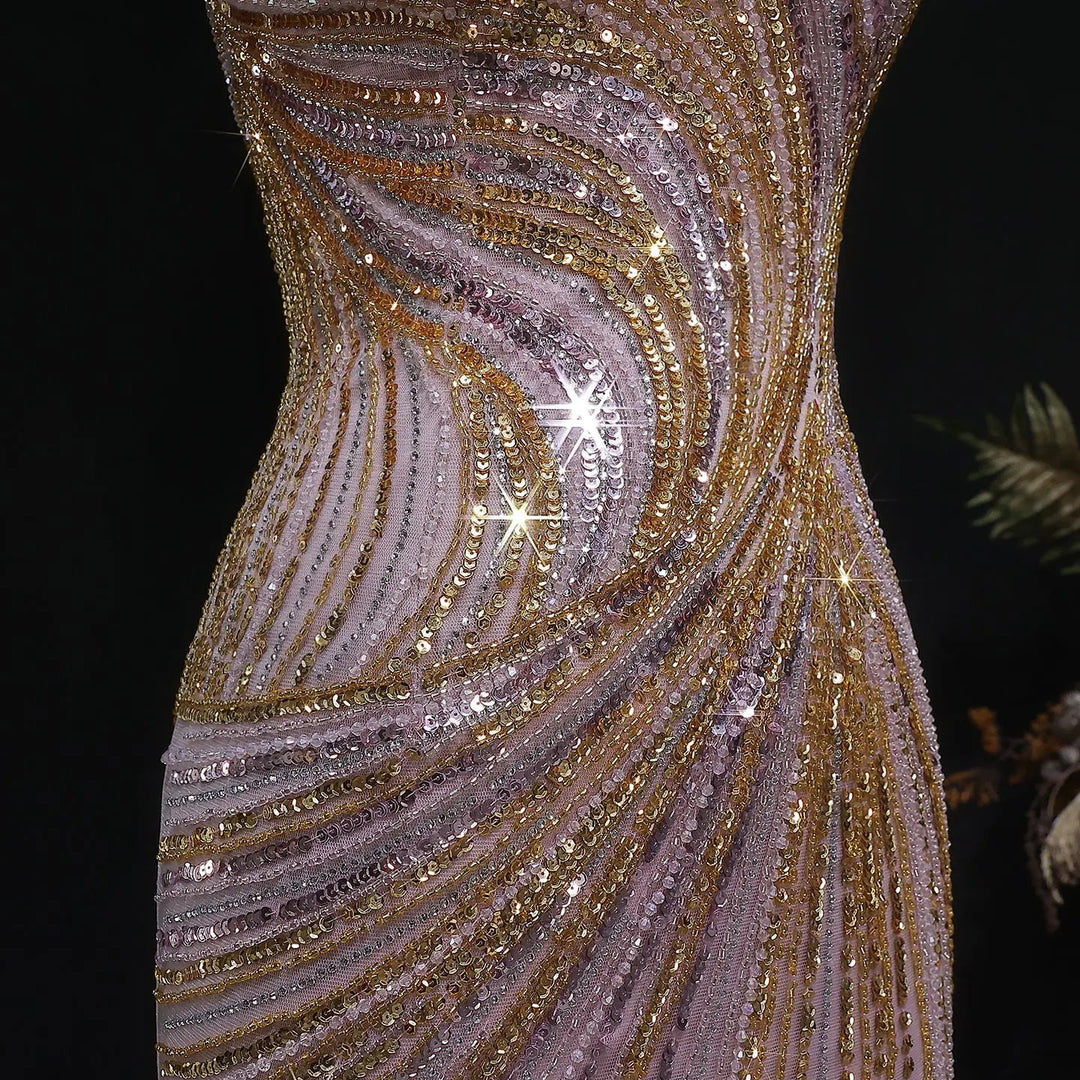 Luxury One Shoulder Beaded Evening Dress with High Slit SS153-DreamyVow
