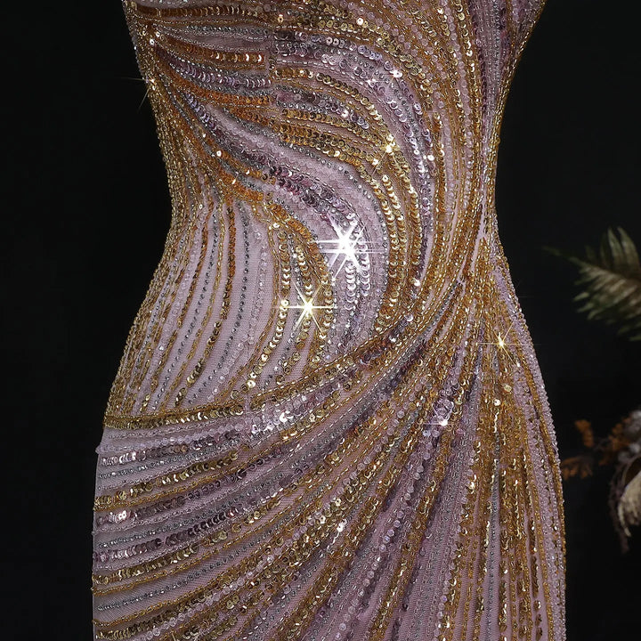 Luxury One Shoulder Beaded Evening Dress with High Slit SS153-DreamyVow