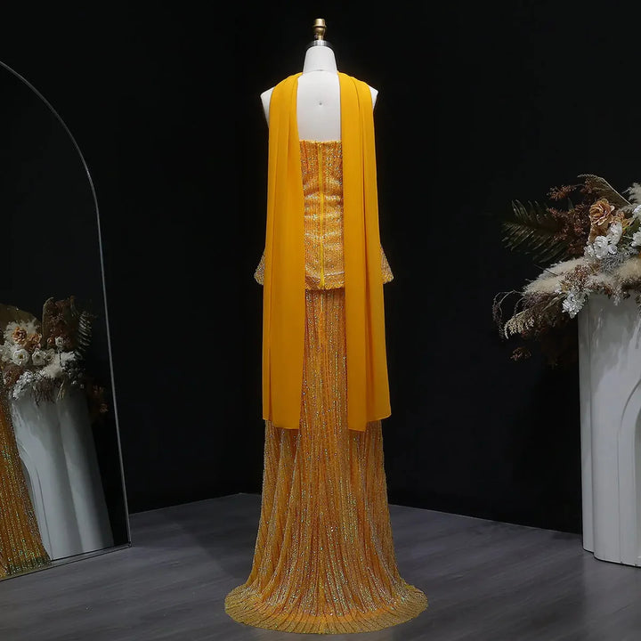 Luxury Orange Sparkle Strapless Peplum Pageant Evening Dress with Scarf SS560-DreamyVow