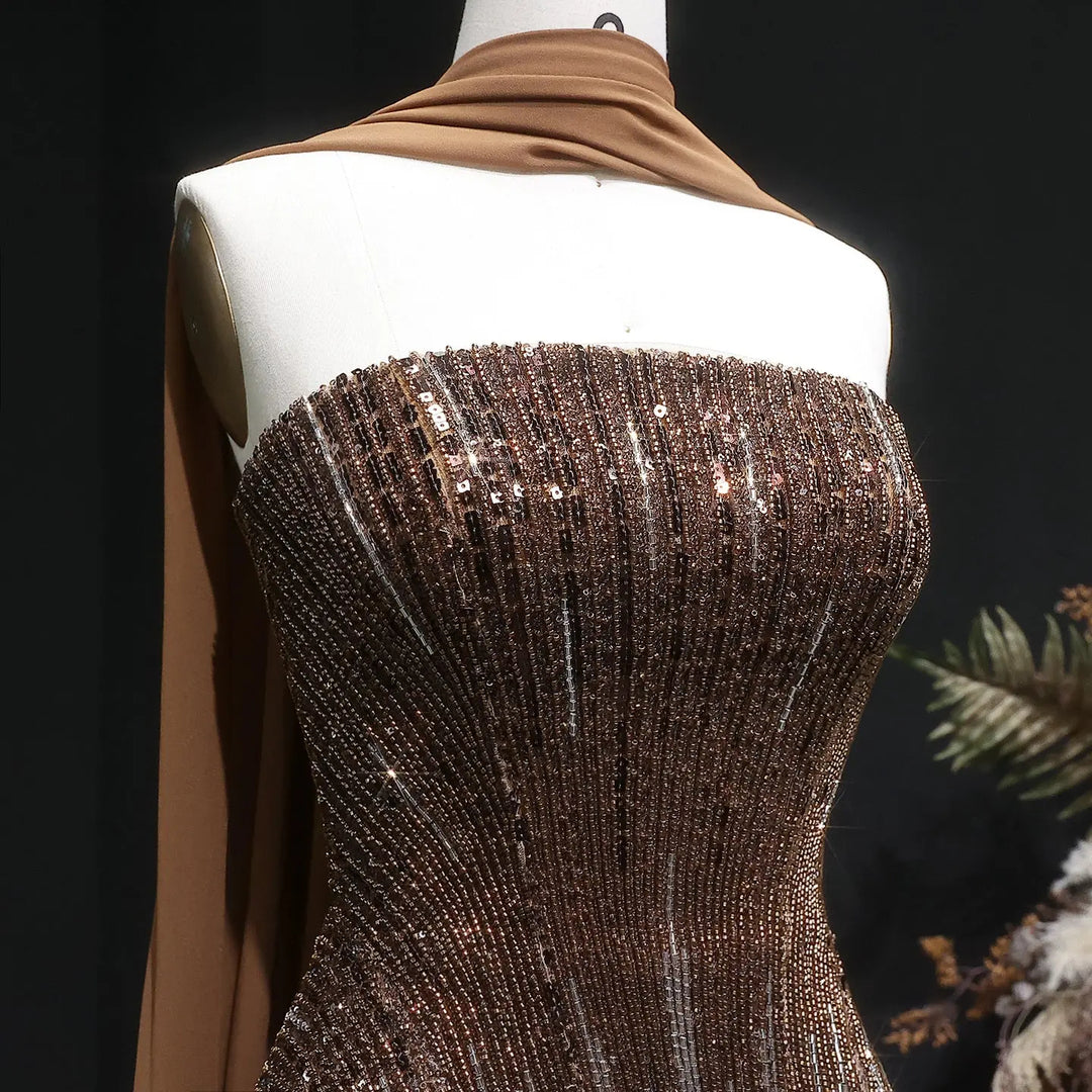 Luxury Orange Sparkle Strapless Peplum Pageant Evening Dress with Scarf SS560-DreamyVow