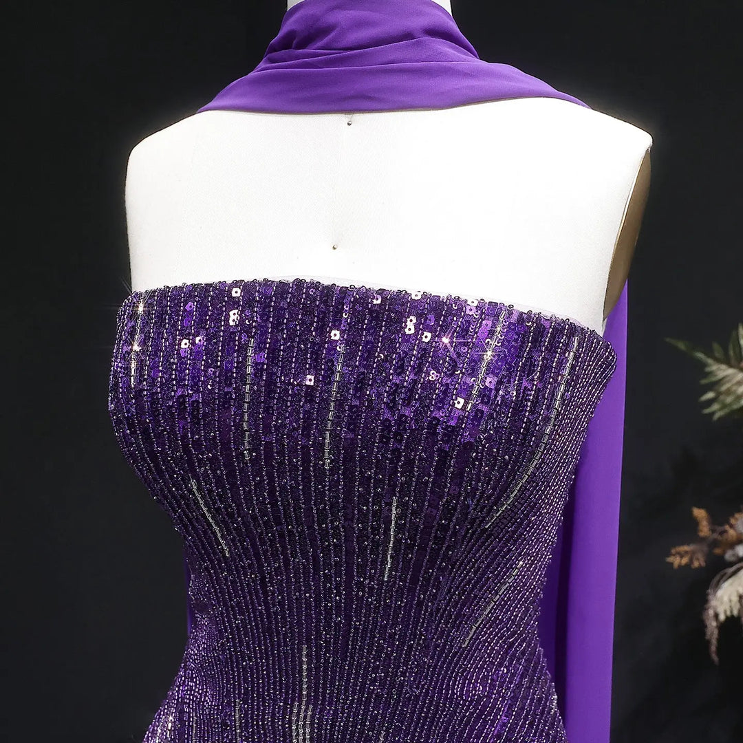 Luxury Orange Sparkle Strapless Peplum Pageant Evening Dress with Scarf SS560-DreamyVow