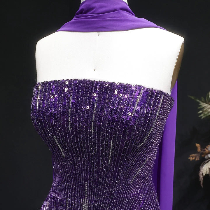 Luxury Orange Sparkle Strapless Peplum Pageant Evening Dress with Scarf SS560-DreamyVow