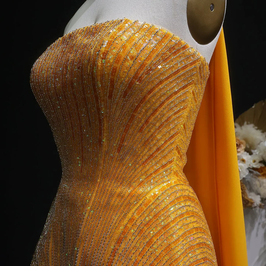 Luxury Orange Sparkle Strapless Peplum Pageant Evening Dress with Scarf SS560-DreamyVow
