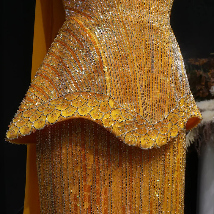Luxury Orange Sparkle Strapless Peplum Pageant Evening Dress with Scarf SS560-DreamyVow