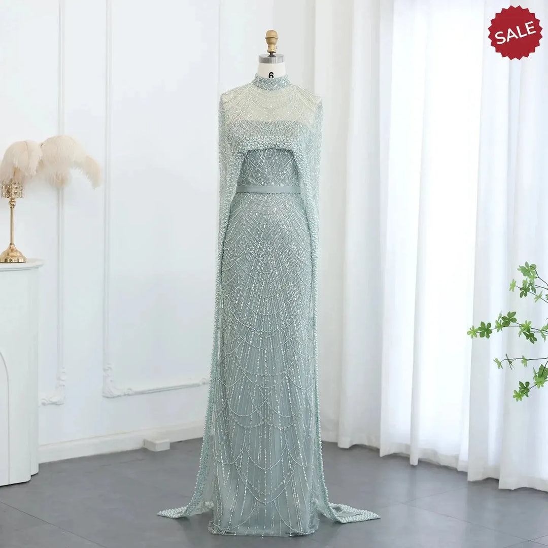 Luxury Pearls Champagne Evening Dresses New Women Mermaid Wedding Party Prom Dress – DreamyVow