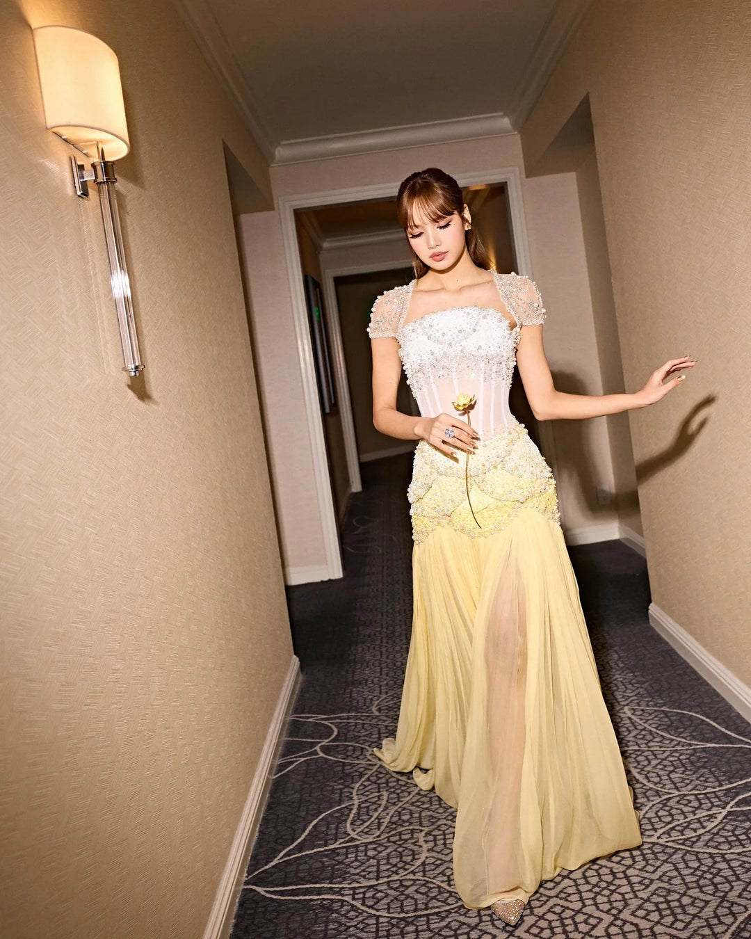Luxury Pearls Tassel Blue Evening Dress with Flowing coat SS286