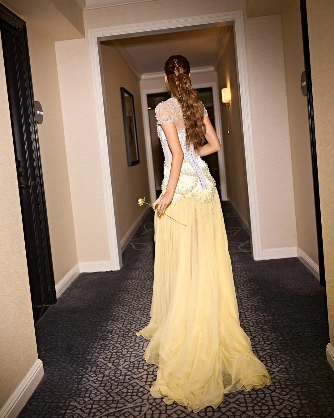 Luxury Pearls Tassel Blue Evening Dress with Flowing coat SS286