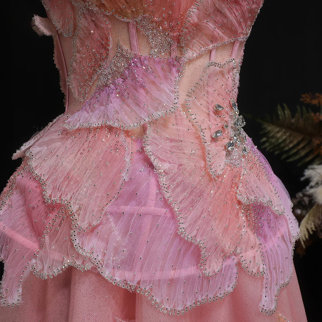 Luxury Pink 3D Floral Beaded Ball Gown Evening Dress SS749-DreamyVow