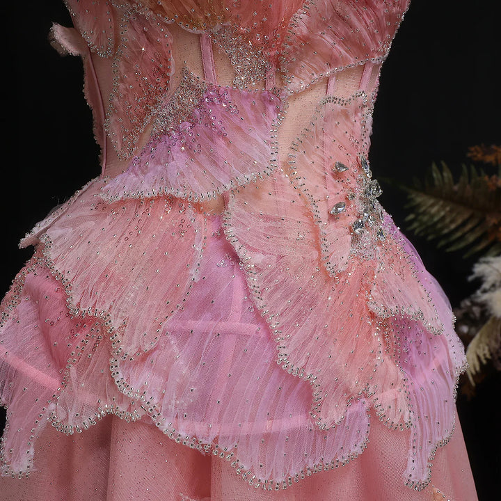Luxury Pink 3D Floral Beaded Ball Gown Evening Dress SS749-DreamyVow
