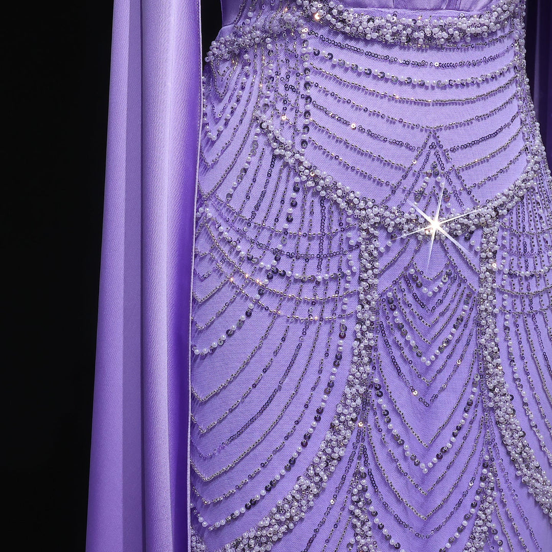 Luxury Pink Beaded Evening Dress with Cape Sleeves SS662