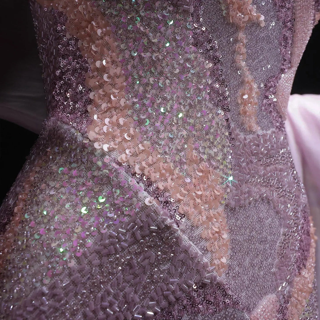 Luxury Pink Beaded Evening Dress with Long Sheer Cape Sleeves SS658-DreamyVow