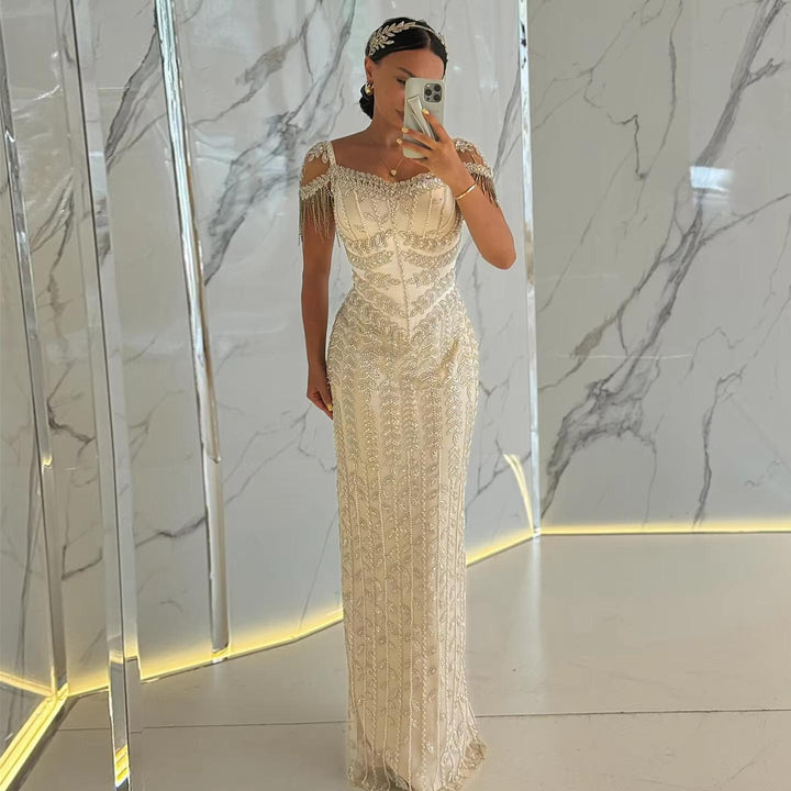 Luxury Pink Cream Evening Dress Formal Party Gowns SS712