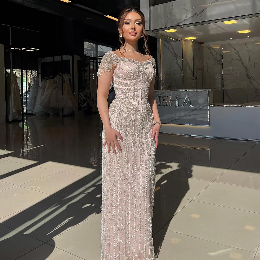 Luxury Pink Cream Evening Dress Formal Party Gowns SS712 Cream / 16 Luxury Pink Cream Evening Dress Formal Party Gowns SS712 Cream / 16