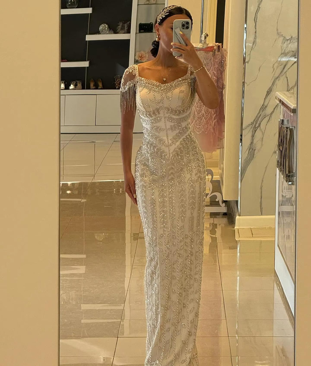 Luxury Pink Cream Evening Dress Formal Party Gowns SS712