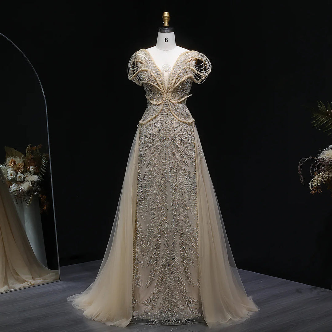 Luxury Pink Crystal Beaded Prom Dress with OverSkirt SS718-DreamyVow