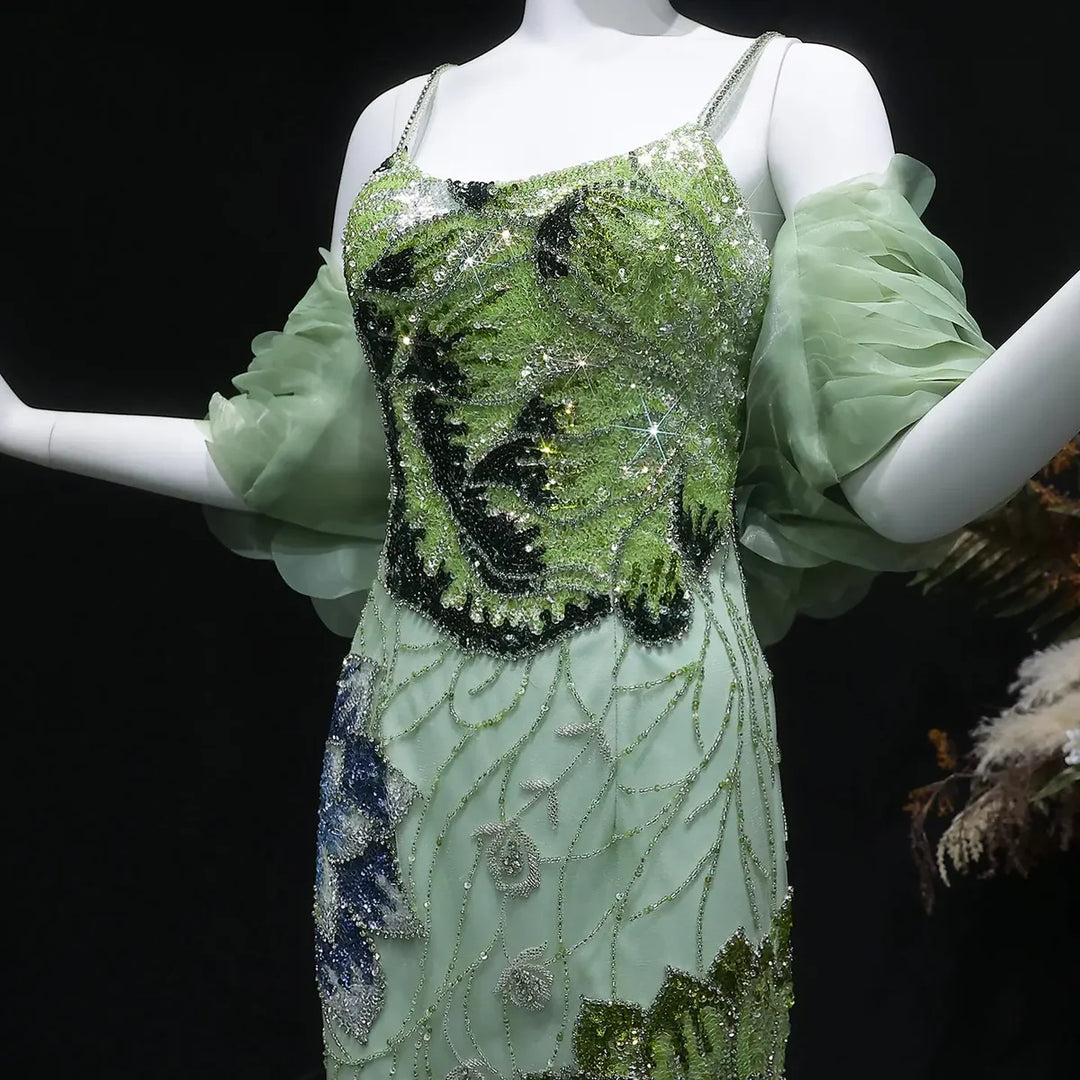 Luxury Pink Evening Dress with Burgundy Shawl Cape Spaghetti Straps SS515 Green / 10