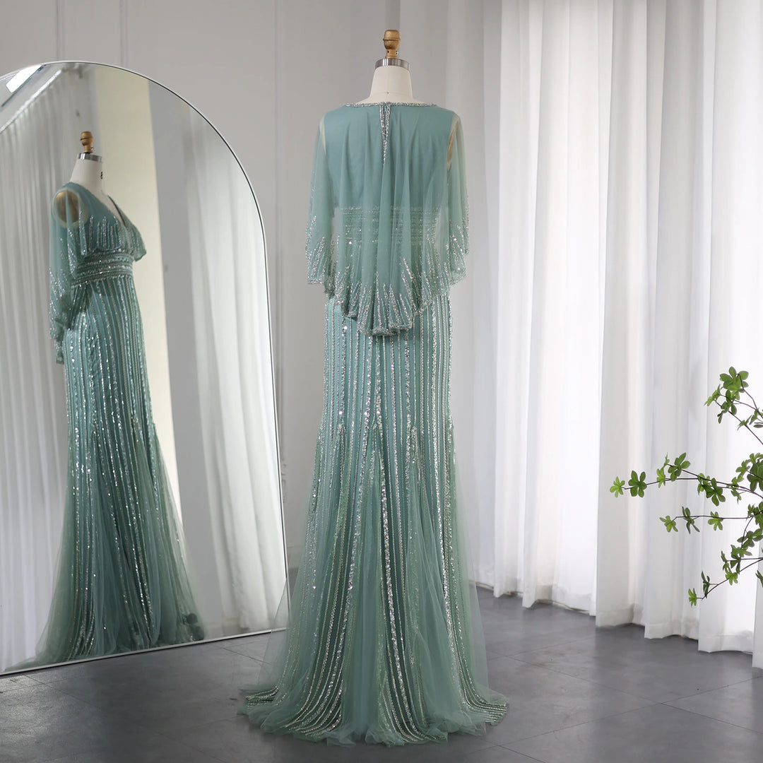 Luxury Pink Mermaid Dubai Evening Dresses with Cape SS284