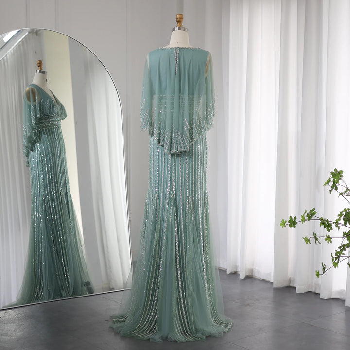 Luxury Pink Mermaid Dubai Evening Dresses with Cape SS284