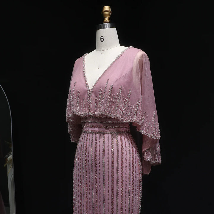 Luxury Pink Mermaid Dubai Evening Dresses with Cape SS284-DreamyVow
