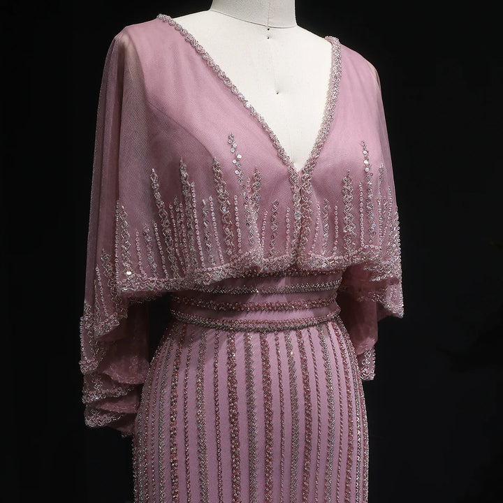 Luxury Pink Mermaid Dubai Evening Dresses with Cape SS284-DreamyVow