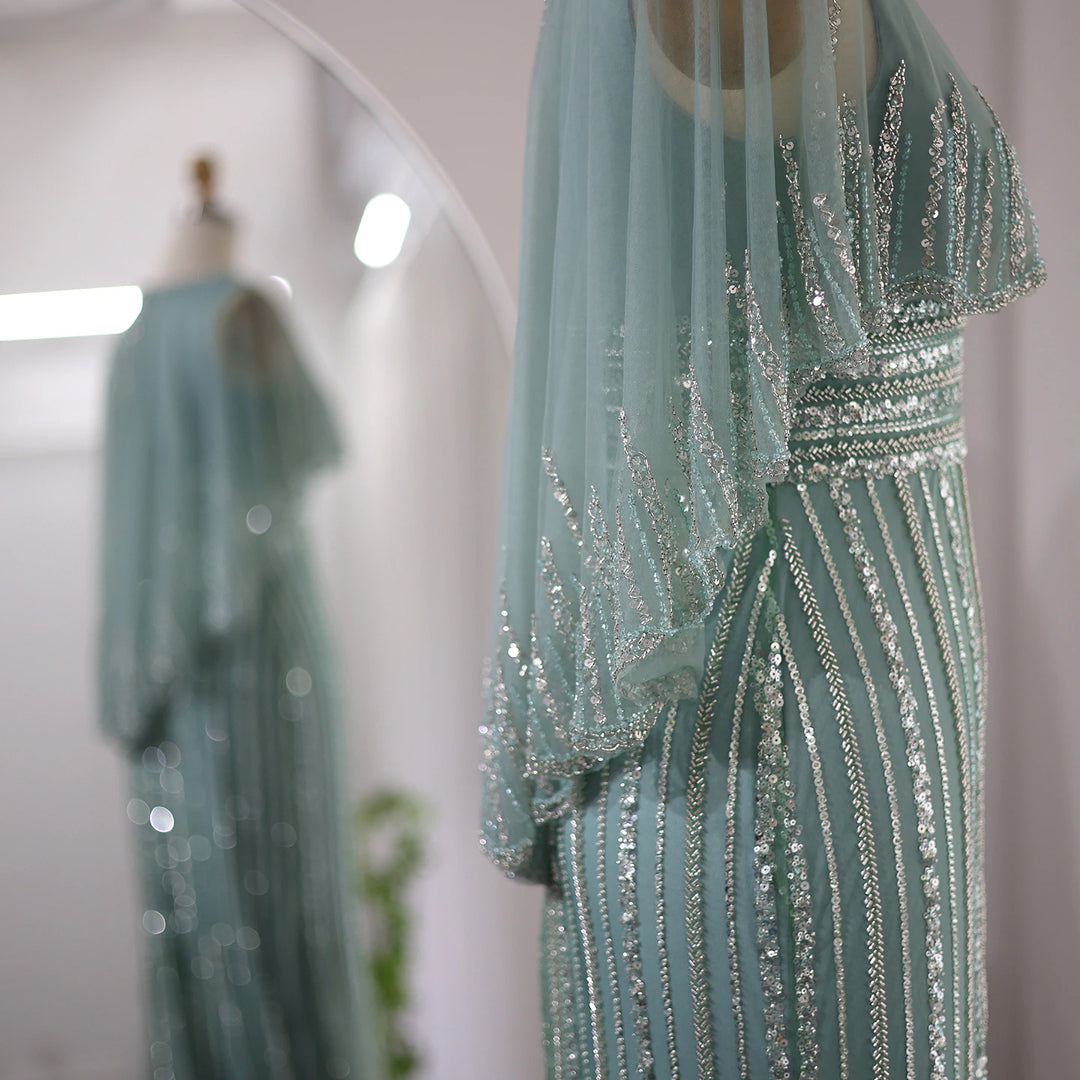 Luxury Pink Mermaid Dubai Evening Dresses with Cape SS284