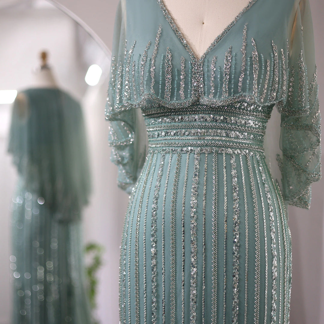 Luxury Pink Mermaid Dubai Evening Dresses with Cape SS284