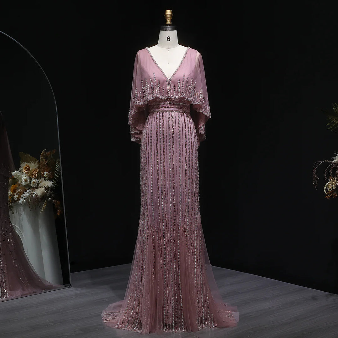 Luxury Pink Mermaid Dubai Evening Dresses with Cape SS284-DreamyVow