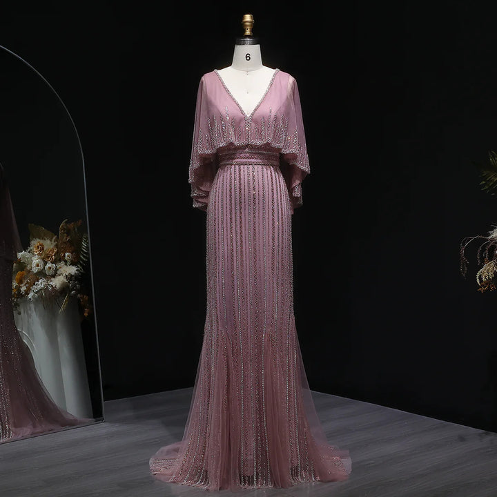 Luxury Pink Mermaid Dubai Evening Dresses with Cape SS284-DreamyVow