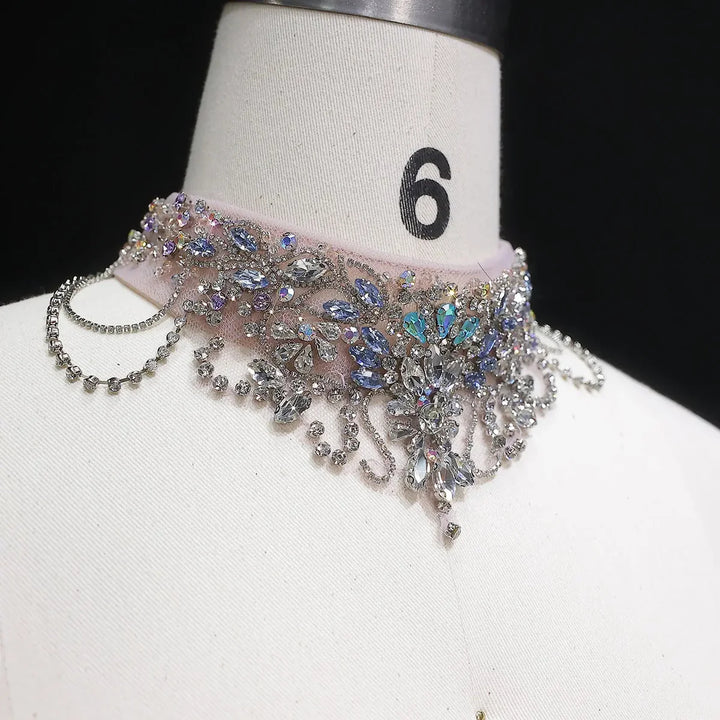 Luxury Pink Rhinestone Sequin Strapless Evening Gown SS744-DreamyVow