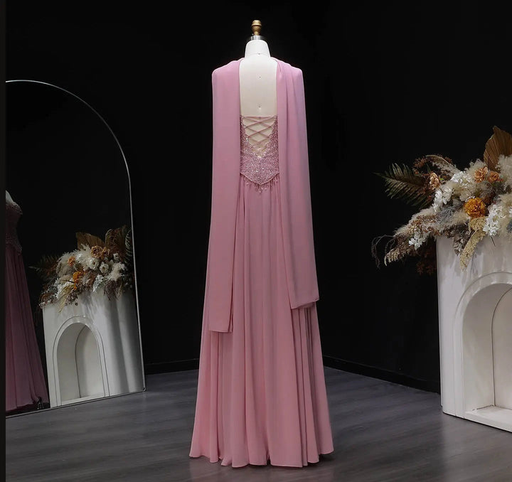 Luxury Pink Strapless Beaded Evening Dress with Shawl SS434-DreamyVow