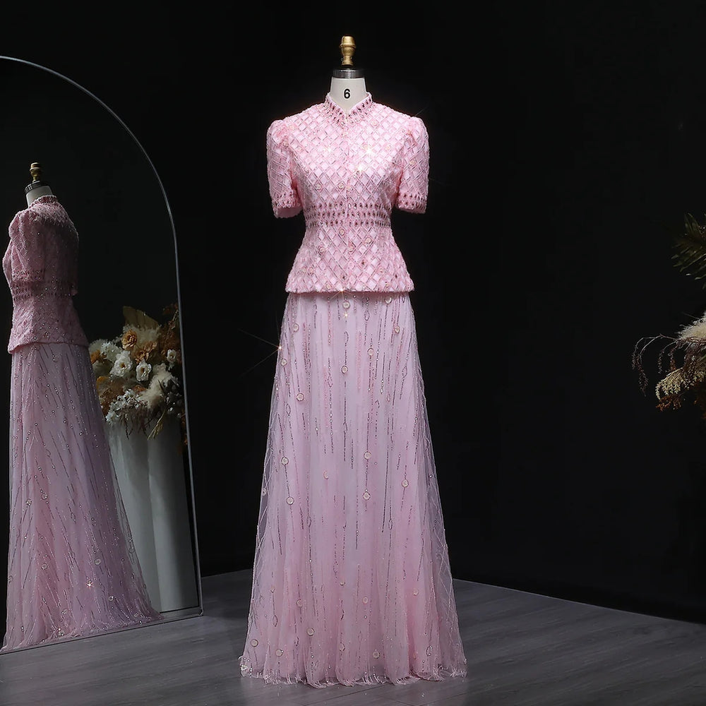 Luxury Pink Two Pieces Evening Dress with Crystals SS546